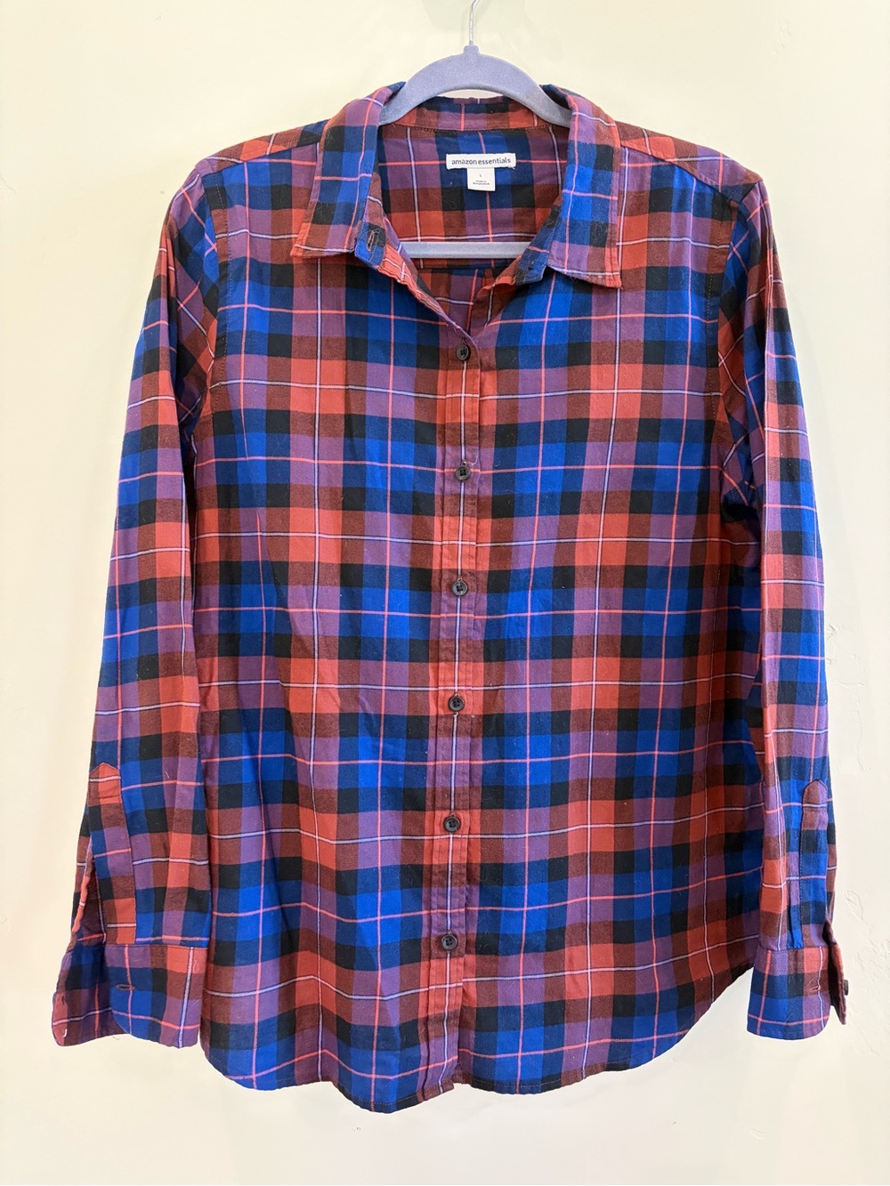 Brick and Blue Plaid Long-Sleeve Button-Down Shirt